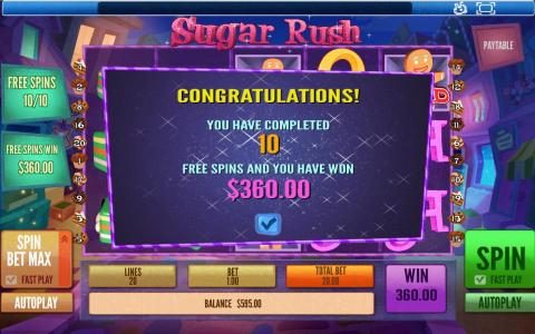 The free spins bonus feature awards a $360 payout