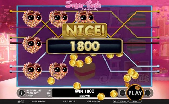 Multiple winning paylines triggers an 1800 coin big win!