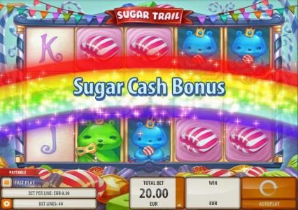 Sugar cash Bonus feature triggered by three Prince Gummy Bear symbols on reels 3, 4 and 5