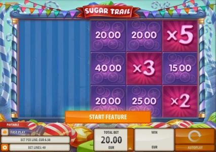 Sugar Cash Bonus Feature game Board.