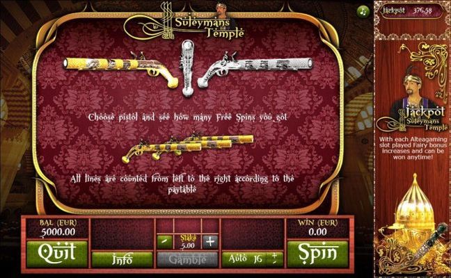 Choose pistol and see how many free spins you won