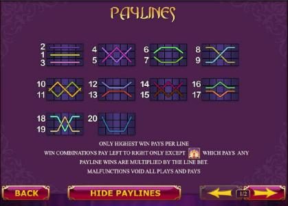 payline diagrams - only highest win pays per line
