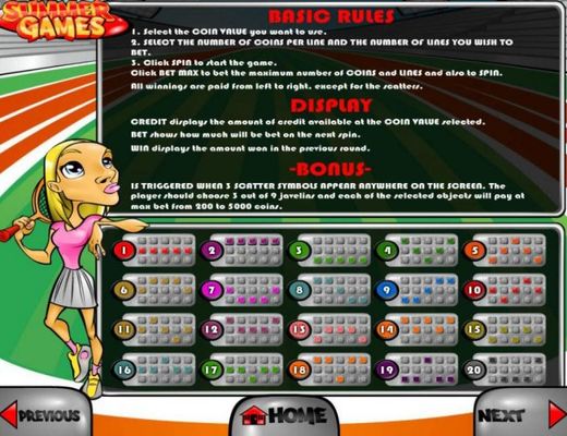 General Game Rules and Payline Diagrams 1-20