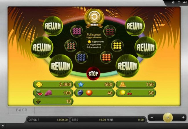 Slot game symbols paytable featuring fruit inspired icons.