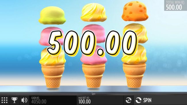 A three of a kind triggers a 500.00 line pay.