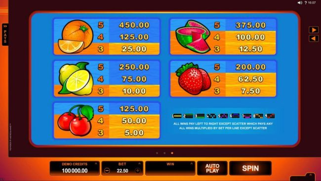 Low value game symbols paytable and payline diagrams