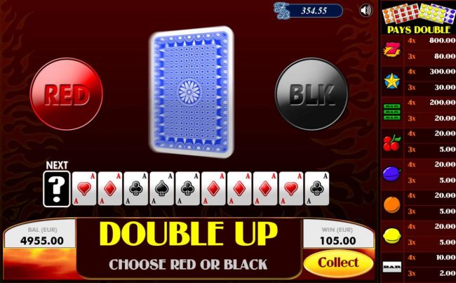 Gamble Feature - To gamble any win press Gamble then select Red or Black