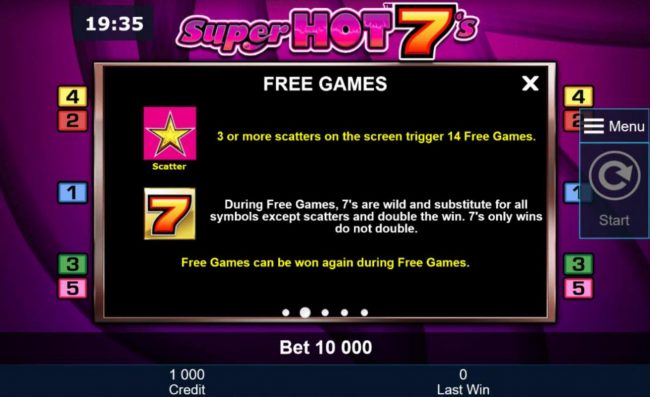 Three or more yellow star scatters on the screen trigger 14 free games.