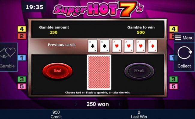 Gamble Feature - To gamble any win press Gamble then select Red or Black.