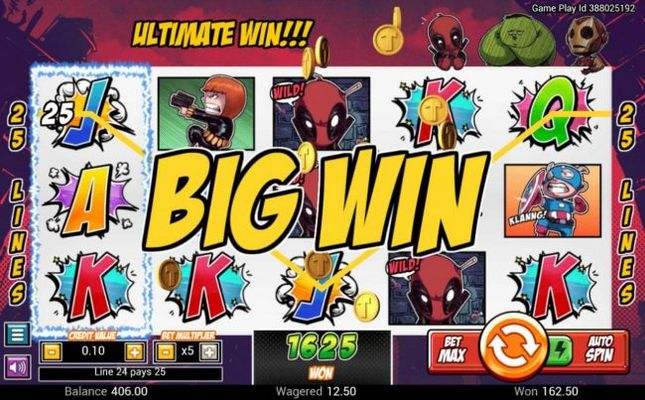 Multiple winning paylines triggers a 1625 coin big win!