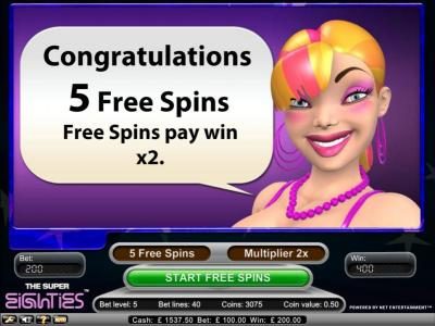 5 free spins x2 awarded