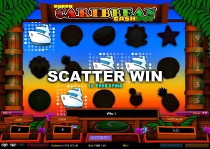 Four yacht scatter symbols triggers 10 free spins