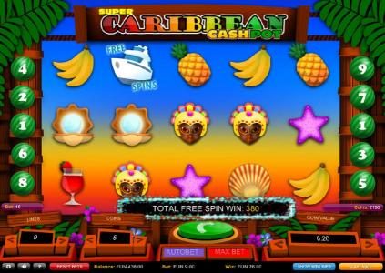 Total Free Spin Win 380 coins