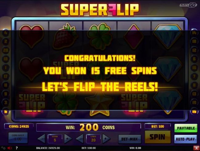15 free spins awarded.