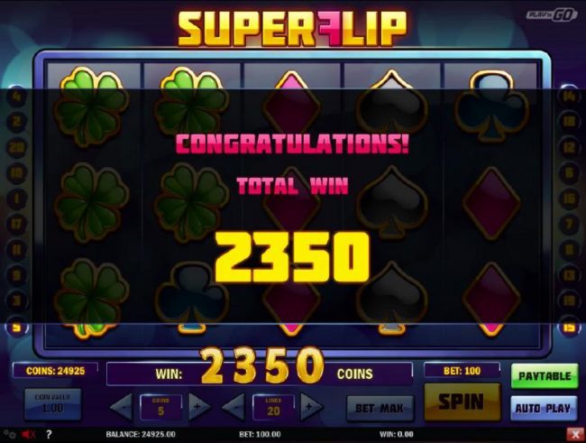 The Free Spins feature pays out a total of 2350 coins for a super win!