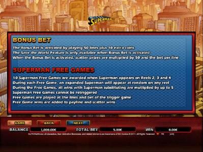 bonus bet and superman free games rules