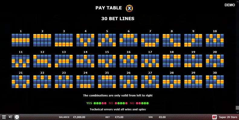 Paylines 1-30