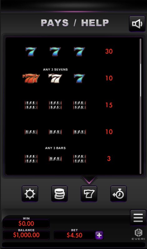 Low Value Symbols Paytable