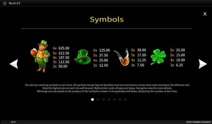 High Value Symbols Paytable