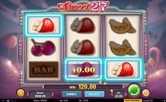 A 120.00 jackpot triggered by a pair of strawberry win lines.