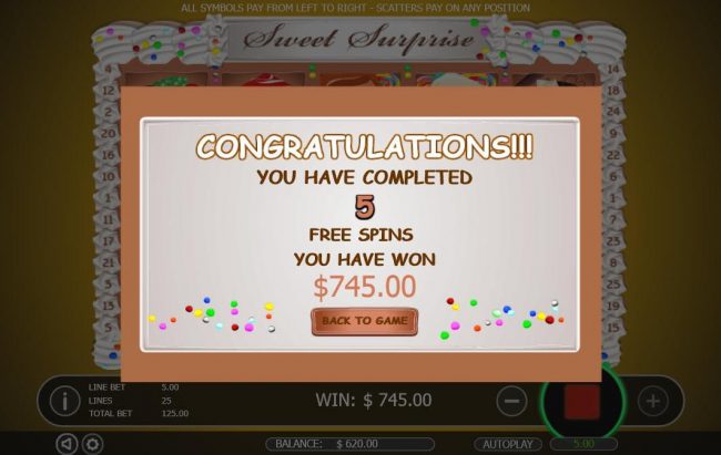 Total free spins payout 745 coins