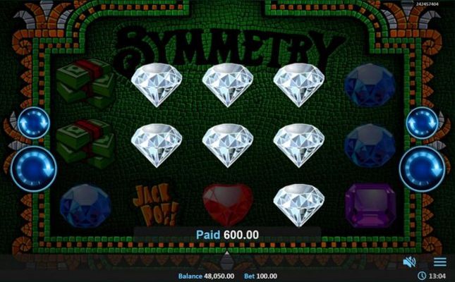 Diamond symbols form winning paylines leading to a 600.00 payout.