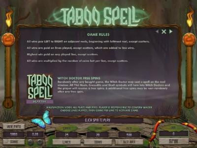 Game Rules and Witch Doctor Free Spins