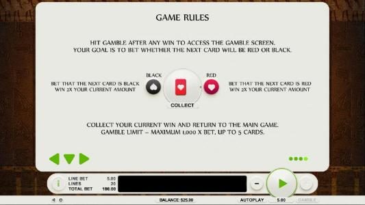 Gamble feature is available after each winning spin. Select color play.