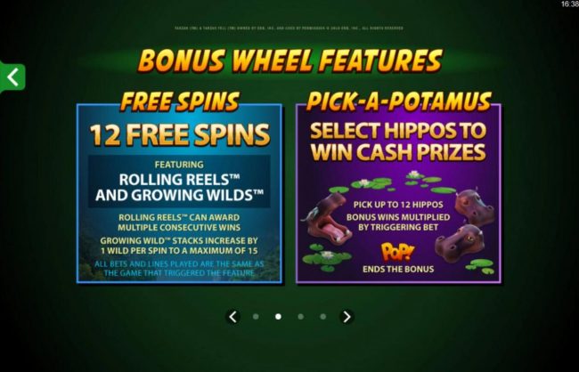 Bonus Wheel features - Free Spins and Pick-A-Potamus