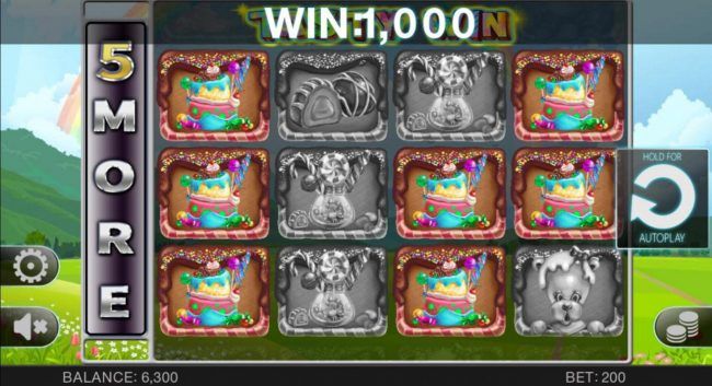 A 1,000 coin payout triggered by multiple winning cake symbol combinations.