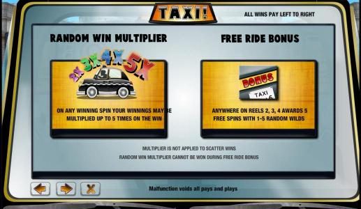 random win multiplier and free ride bonus rules