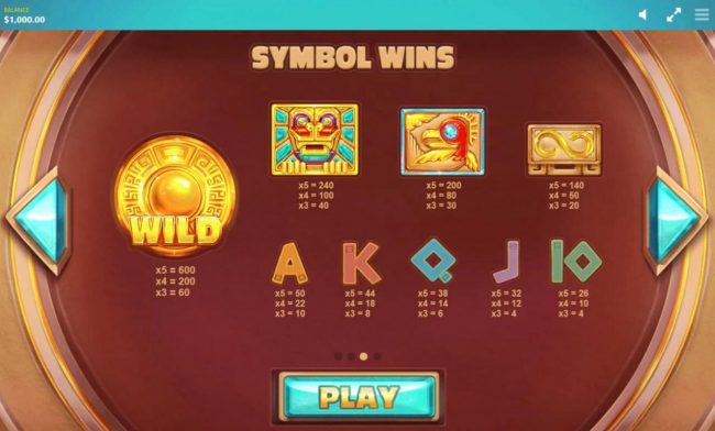 Slot game symbols paytable.