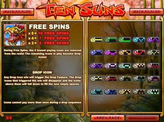 Free Spins Rules and Payline Diagrams 1-25