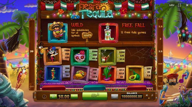 Slot game symbols paytable.