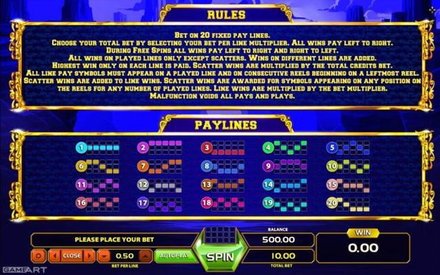 General Game Rules and Payline Diagrams 1-20