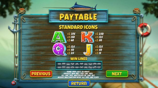 Low value game symbols paytable.