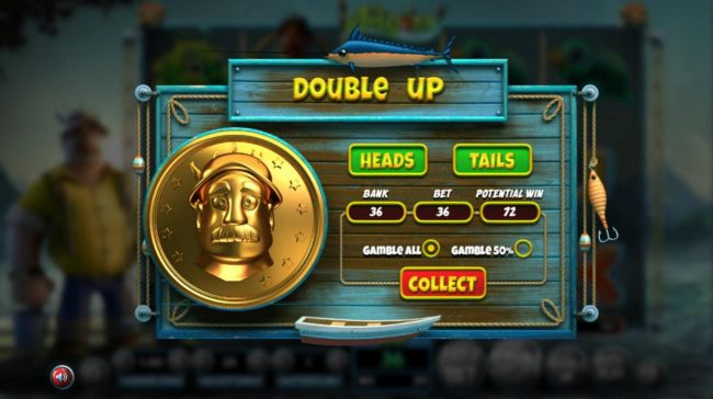 Double Up gamble feature is available after every winning spin. Select Heads or Tails for a chance to double your winnings.