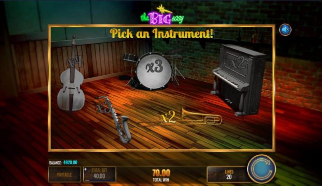 Pick an instrument to reveal a win multiplier