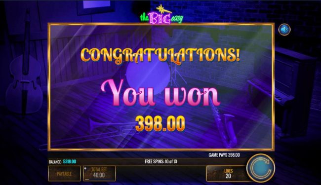 Total free spins payout 398 coins