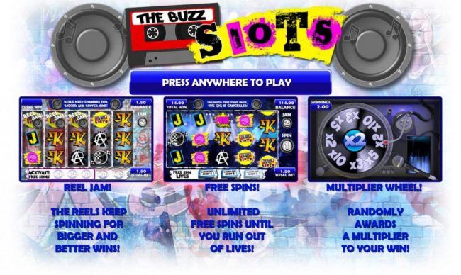 Game features include: Reel Jam, Free Spins and Multipliers