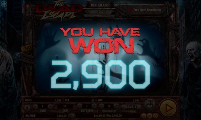 Free Spins bonus play awards a 2900 coin jackpot win