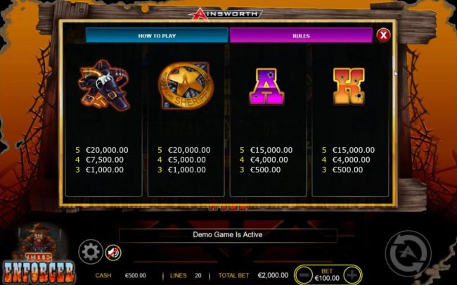 Medium Value Slot Game  Symbols Paytable - Base Game.