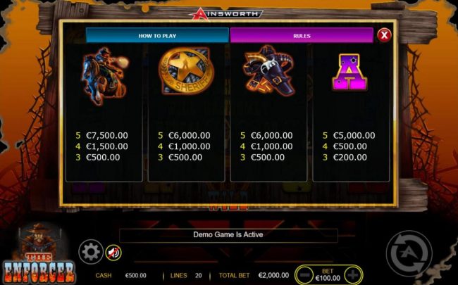 Medium Value Slot Game  Symbols Paytable - Free Games Bonus.