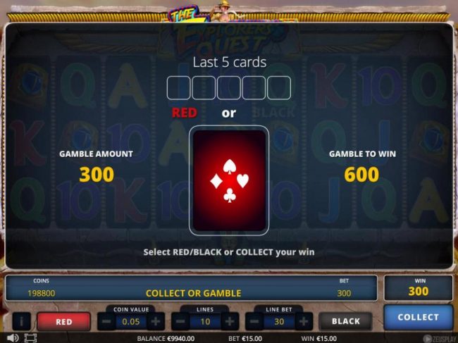 Gamble Feature - To gamble any win press Gamble then select Red or Black.