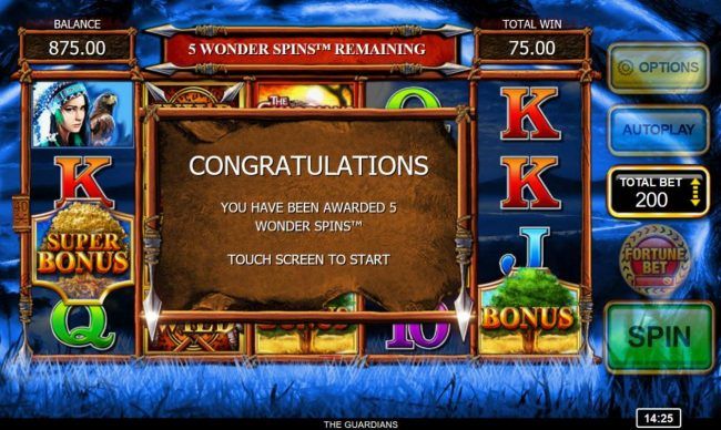 5 free spins awarded