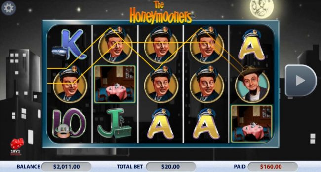 A pair of Ralph Kramden paylines triggers a 160 coin jackpot win