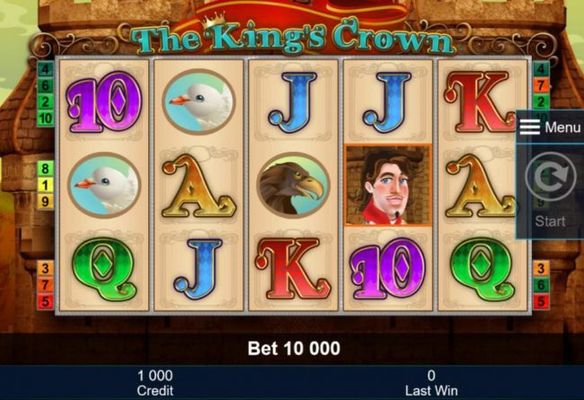 A medieval royal kingdom themed main game board featuring five reels and 10 paylines with a $2,000,000 max payout