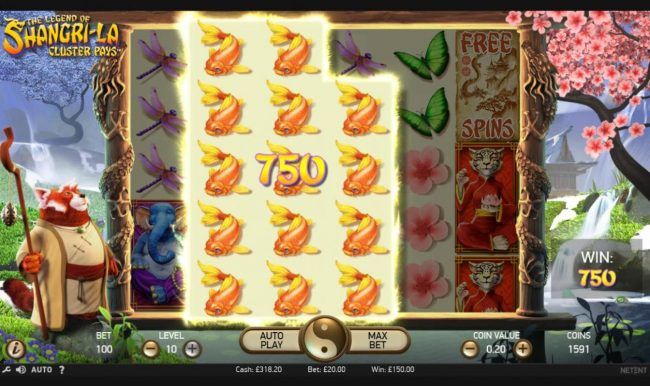 Cluster of koi fish triggers a 750 coin payout