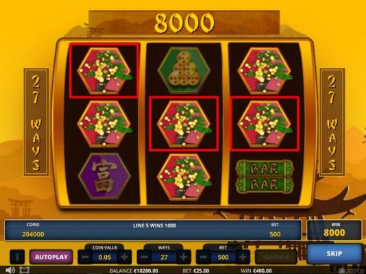 A 7000 coin jackpot triggered by multiple winning combinations.