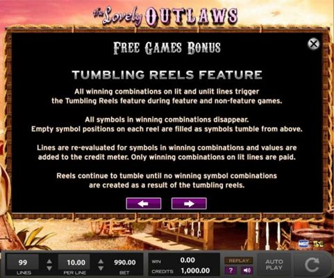 Free Games Tumbling Reels Feature Rules
